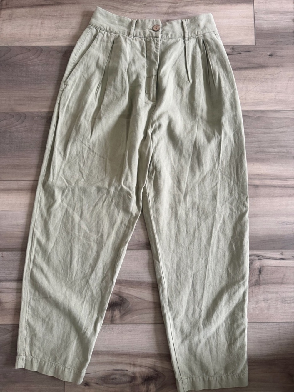 Zara Women’s Olive Green Linen Blend Ballon High Waist Pants Size S New